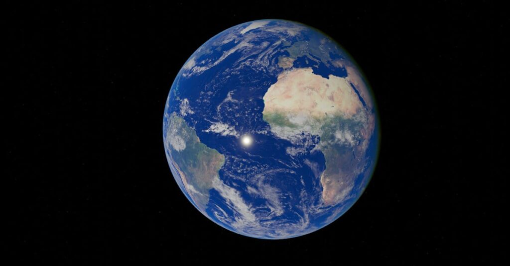 A breathtaking aerial view of Earth showcasing its vibrant oceans and continents.